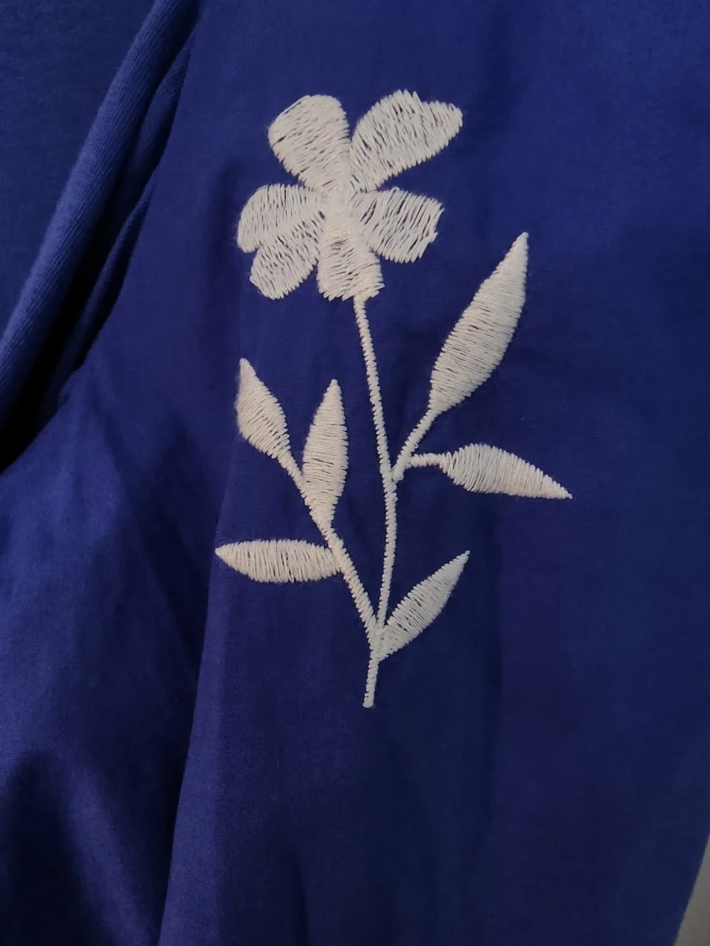 LOFT Royal Blue Puff Sleeve Embroidered Top
